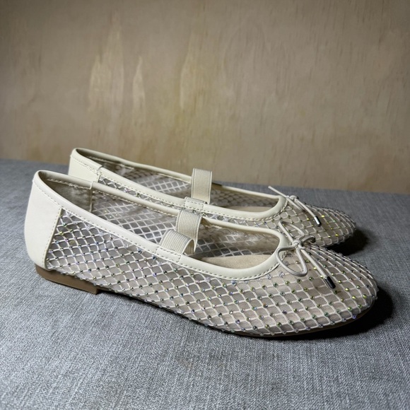 MIA Shoes - MIA Women’s Mesh Rhinestone Ballet Unica Flats Cream Size 7.5 | Slip-On Shoes